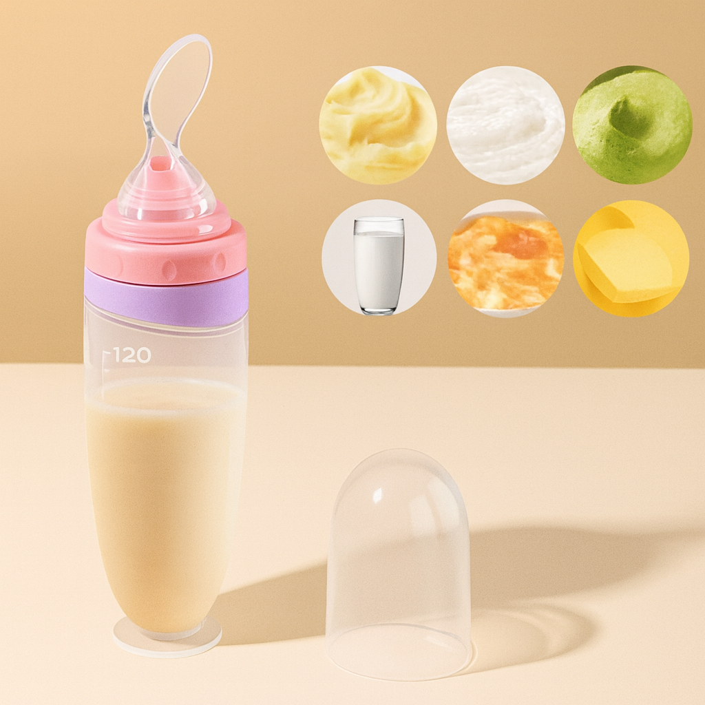 Infant Baby Liquid Silicone Squeeze Feeder with Detachable Spoon