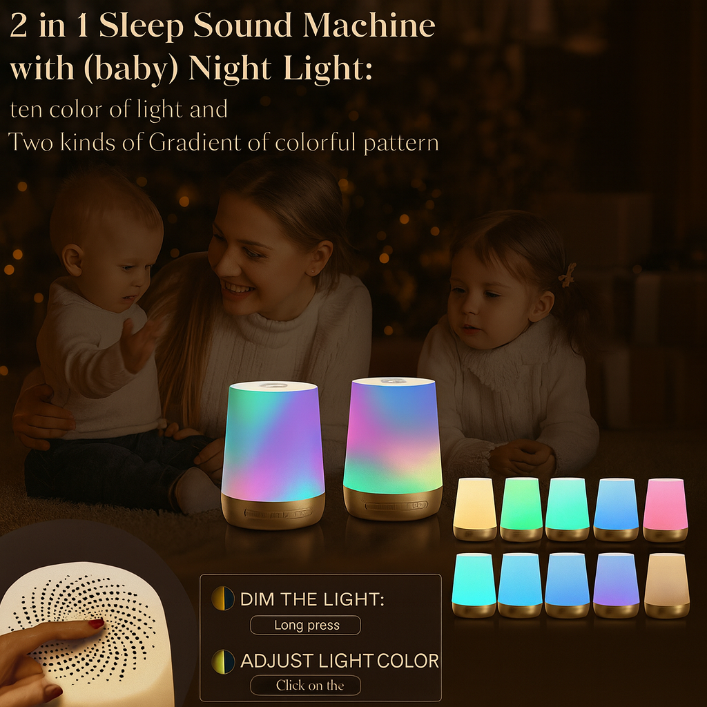 Smart White Noise Machine – Baby Sleep Sound Machine with 34 Soothing Sounds & Colorful Night Lights