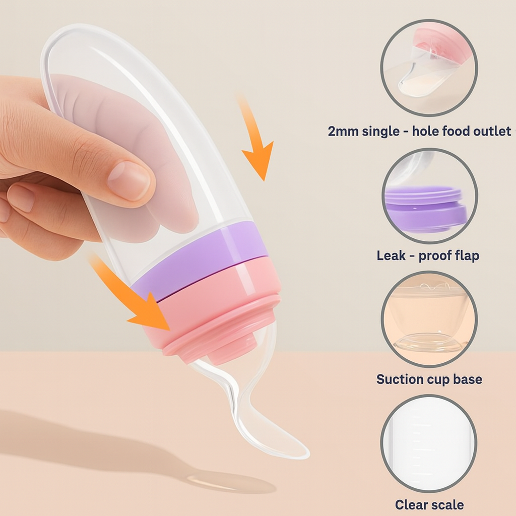 Infant Baby Liquid Silicone Squeeze Feeder with Detachable Spoon