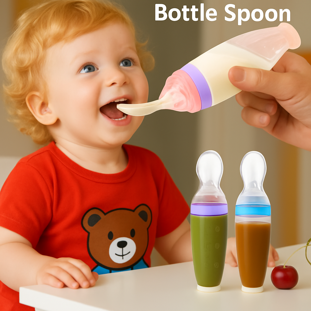 Infant Baby Liquid Silicone Squeeze Feeder with Detachable Spoon